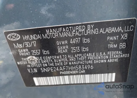 2017 Hyundai Sonata Se from USA, damaged, VIN 5NPE24AF7HH583496